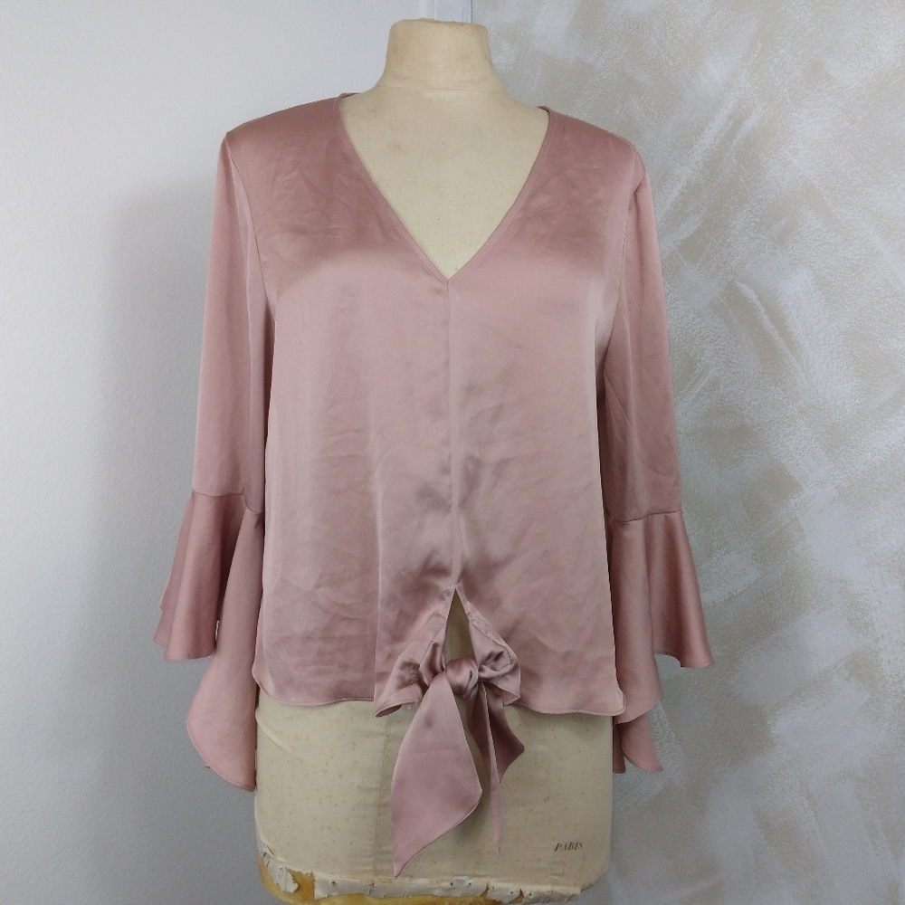 Bar III Size Large Pink Satiny Blouse Bell sleeve